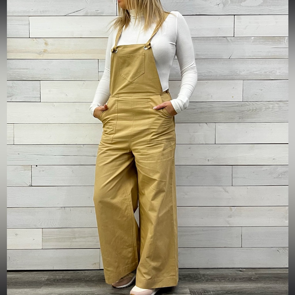 Tan Wide-Leg Canvas Overalls